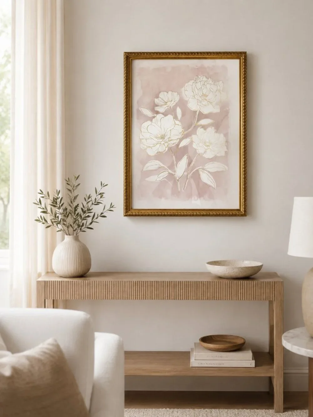 Framed Floral Wall Art Gold Frame Pink Botanical Print